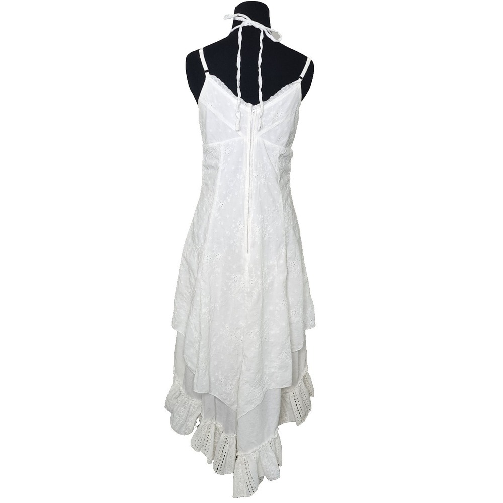 Womens White Cotton Floral Lace Tiered Lined Eyelet Midi Dress L-XL Wedding Fair - Picture 4 of 15